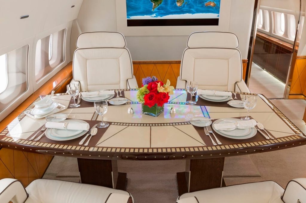 Dining area on Silver Air's Boeing Business Jet 737. Photo: Silver Air Dining area on Silver Air's Boeing Business Jet 737. Photo: Silver Air