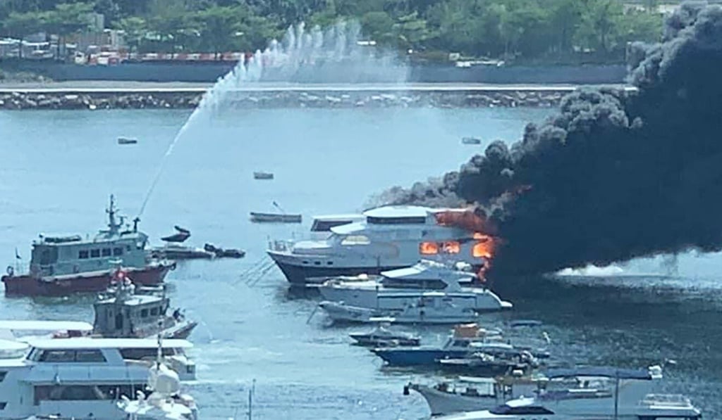 As of 4pm, a government spokesman said three yachts had caught fire. Photo: Handout As of 4pm, a government spokesman said three yachts had caught fire. Photo: Handout
