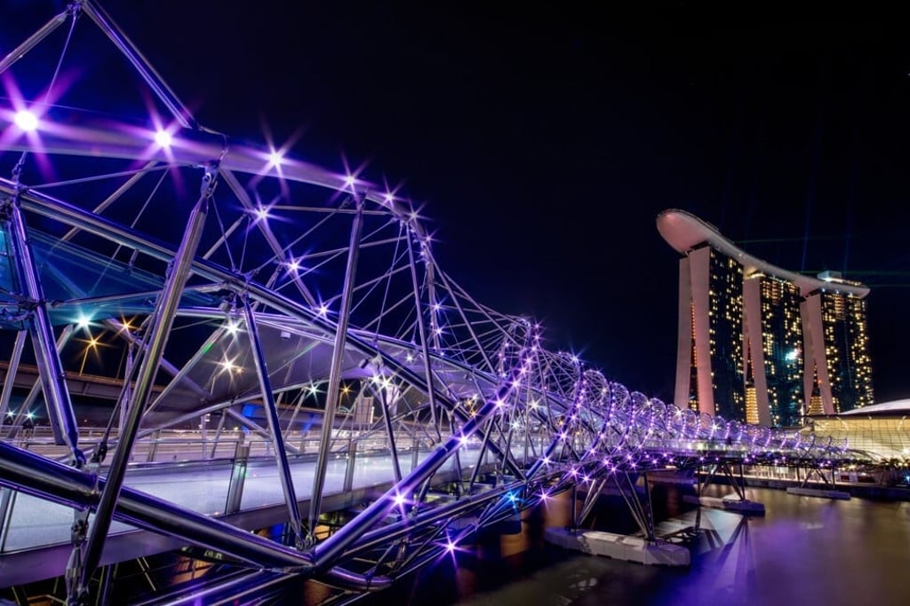 Helix Bridge offers a pedestrian path between Marina South and Marina Centre in downtown Singapore. Photo: Singapore Tourism Board