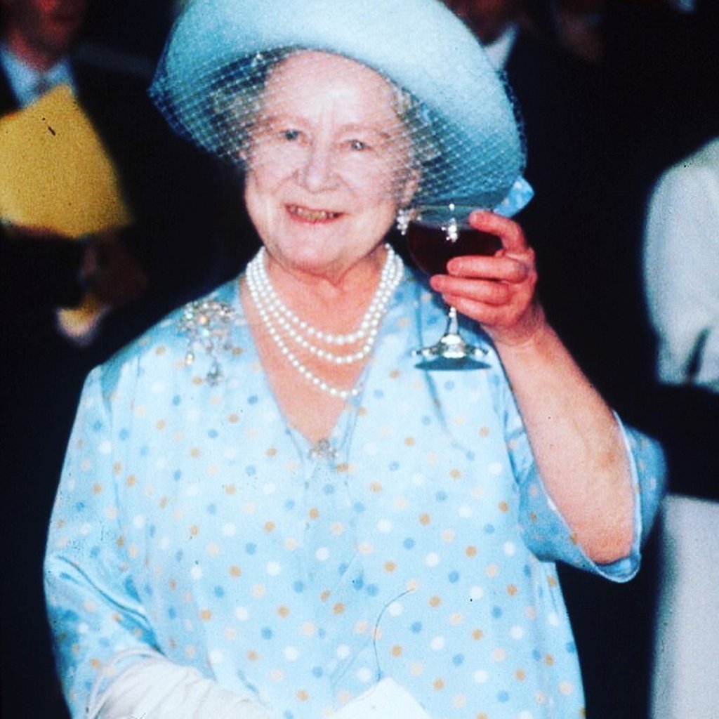 The queen mother toasting with her signature gin and Dubonnet. Photo: petey8472/Instagram