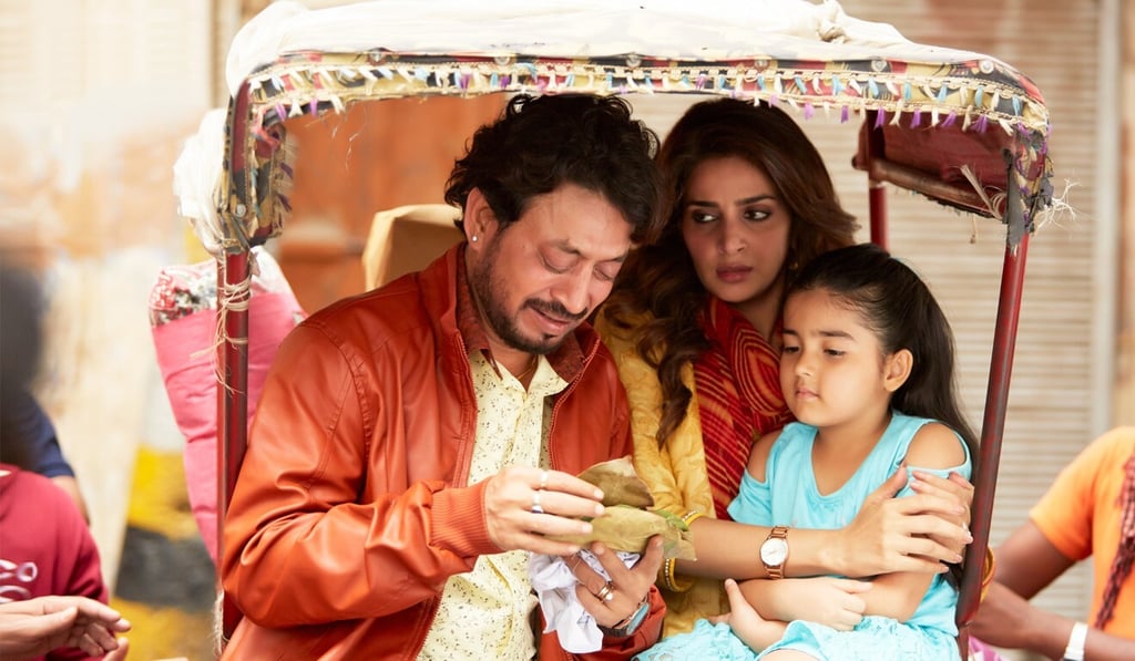 Irrfan Khan, Saba Qamar and Dishita Sehgal play a family in Hindi Medium. Photo: handout