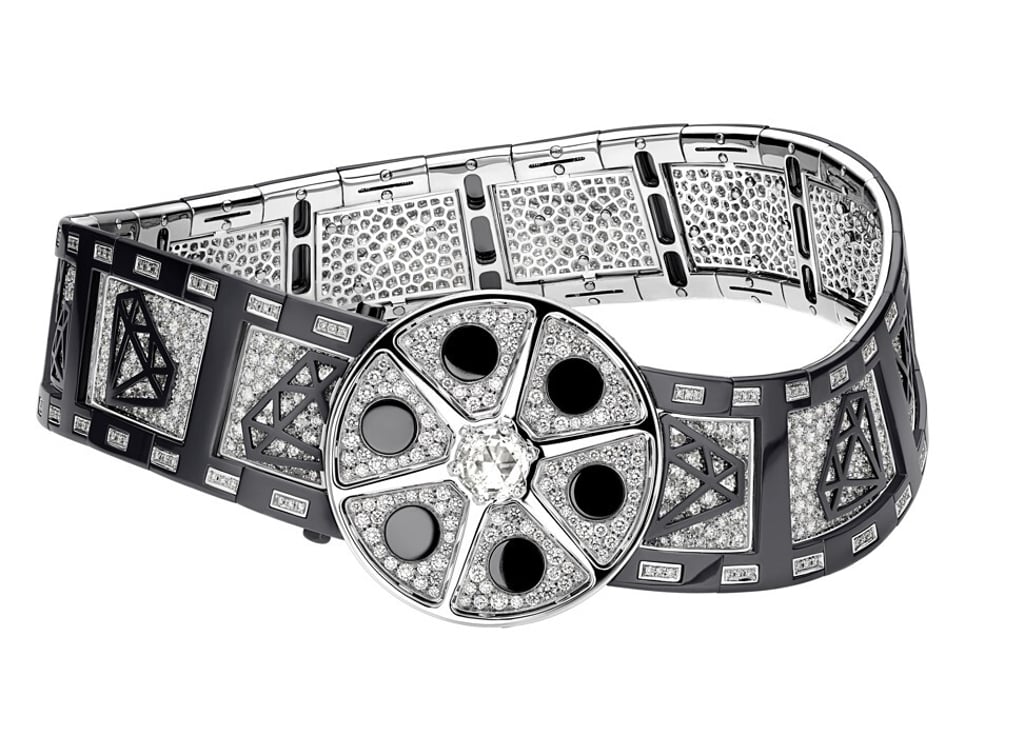 Bulgari Cinemagia high jewellery Action! necklace in white gold with zircon metal elements, and rose-cut and pavé diamonds. Photo: Bulgari