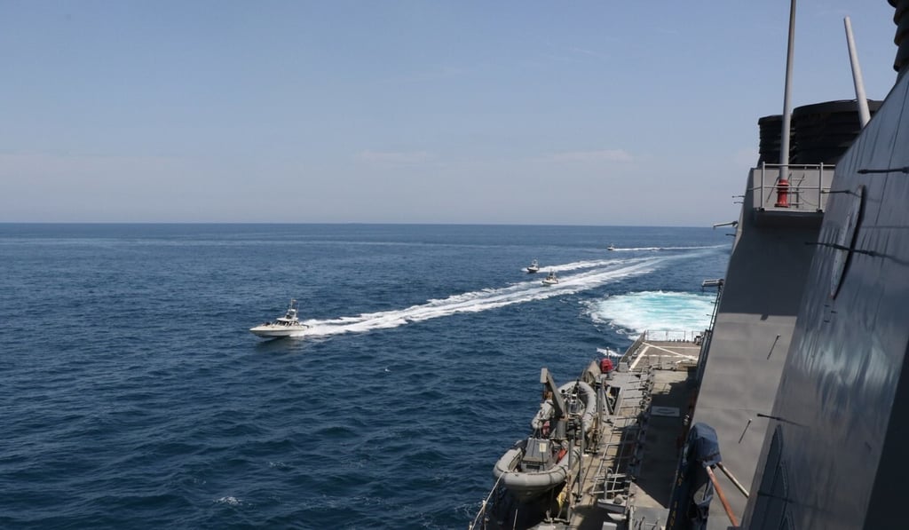 Iranian Revolutionary Guard vessels sail close to US military ships in the Persian Gulf. Photo: US Navy via AFP Iranian Revolutionary Guard vessels sail close to US military ships in the Persian Gulf. Photo: US Navy via AFP