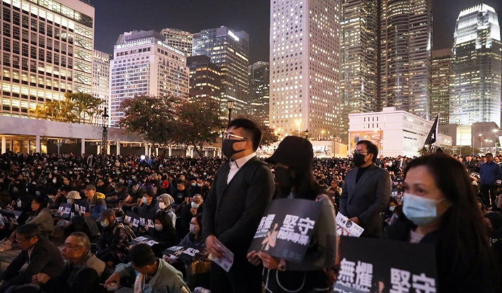 Hundreds of teachers and their supporters gather in Central in January for a rally against the government’s handling of protest-related complaints involving educators. Photo: K.Y. Cheng