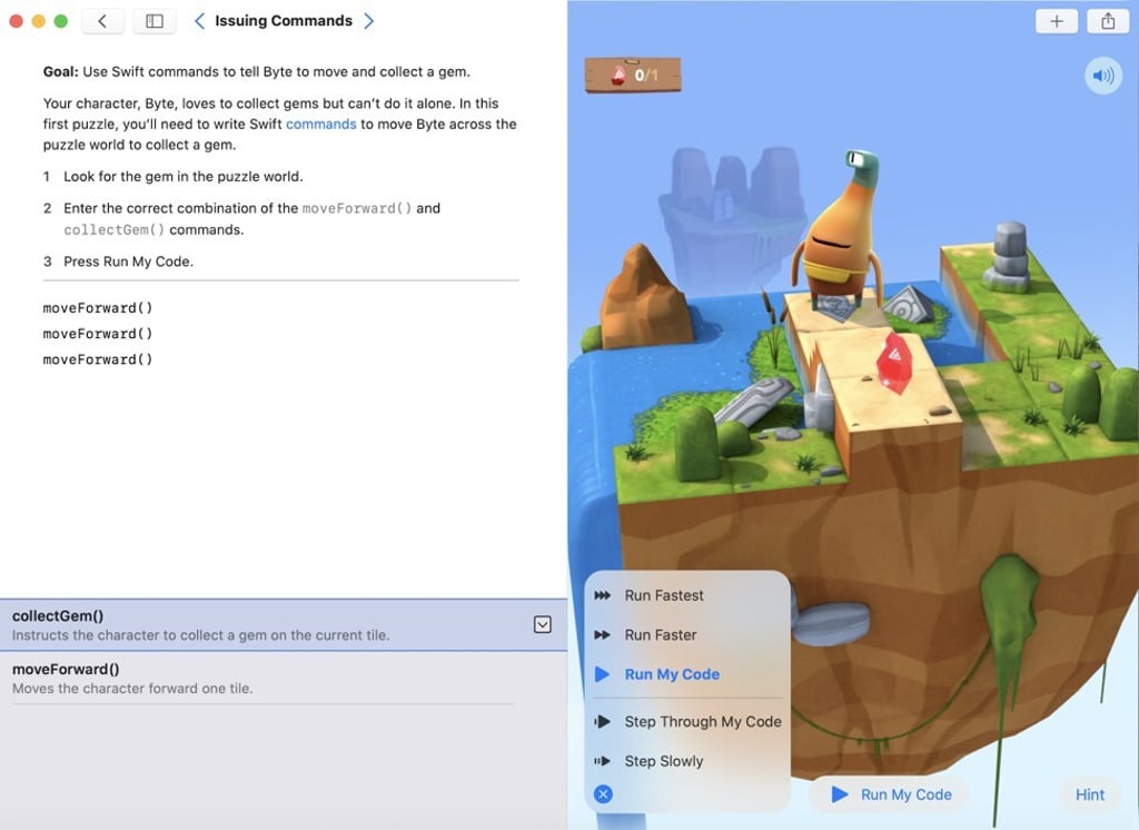 A screenshot of Apple’s Swift Playground app that will be used in the ‘Swift Student Challenge’ coding contest. Photo: Apple