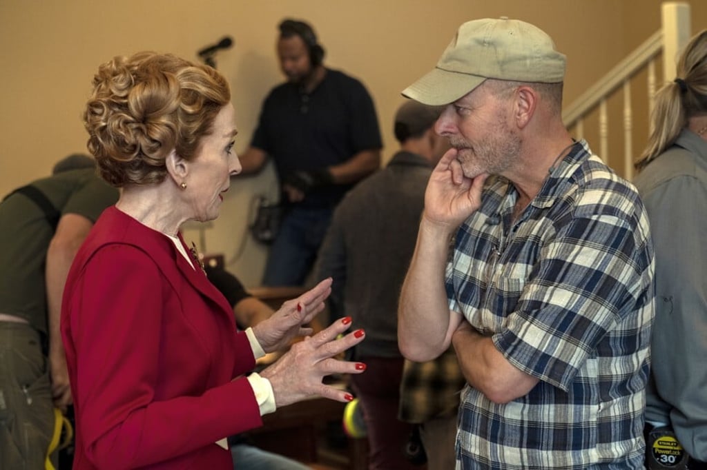 Holland Taylor speaks with Ryan Murphy on the set of Hollywood. Photo: AP