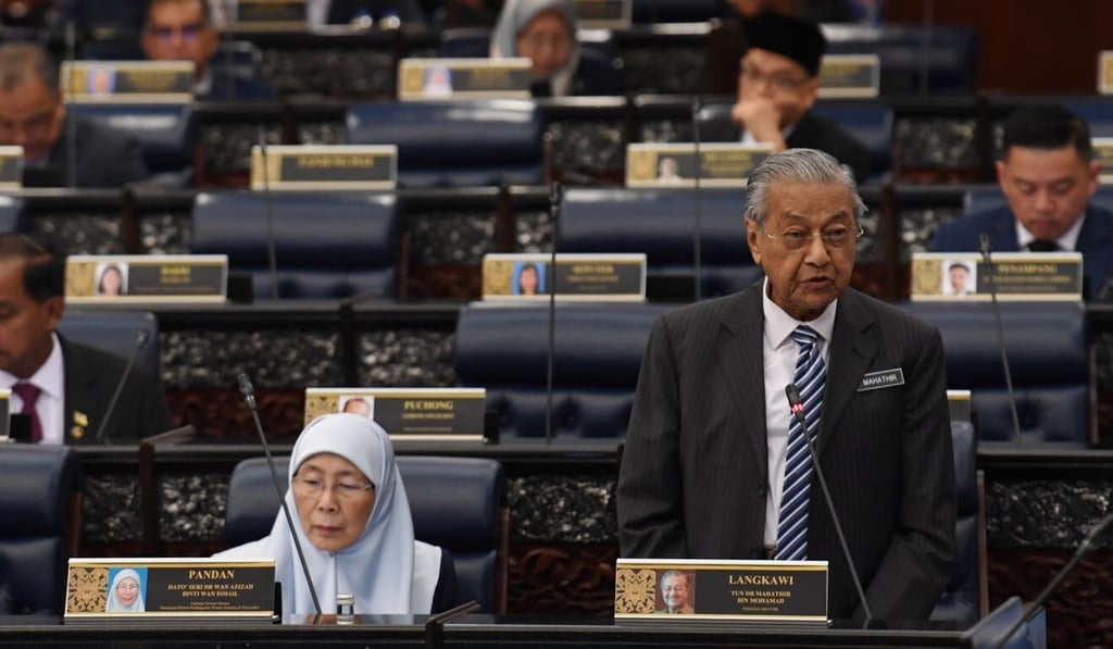 Then-prime minister of Malaysia Mahathir Mohamad speaks at a parliamentary session last year. Photo: Bernama/DPA