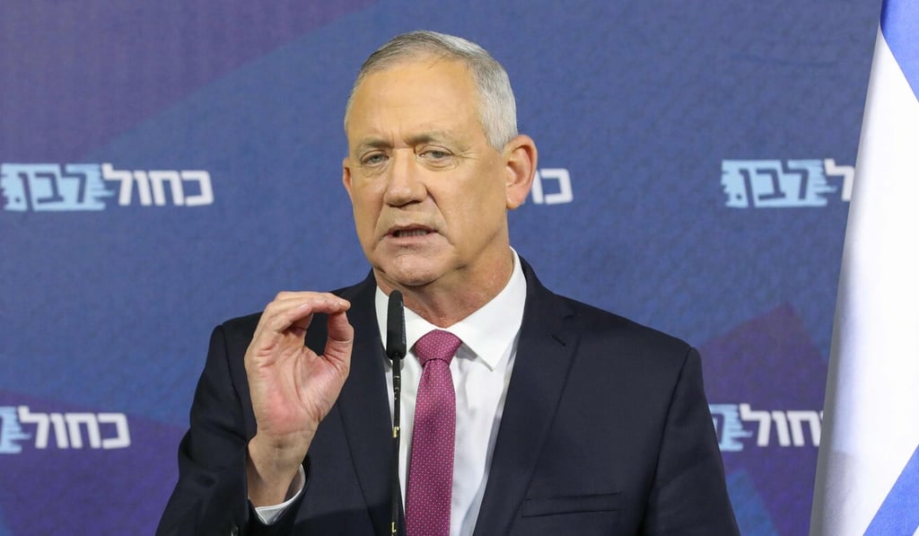 Blue and White party leader Benny Gantz delivers a statement in Jerusalem in April Photo: Blue and White party via AFP Blue and White party leader Benny Gantz delivers a statement in Jerusalem in April Photo: Blue and White party via AFP