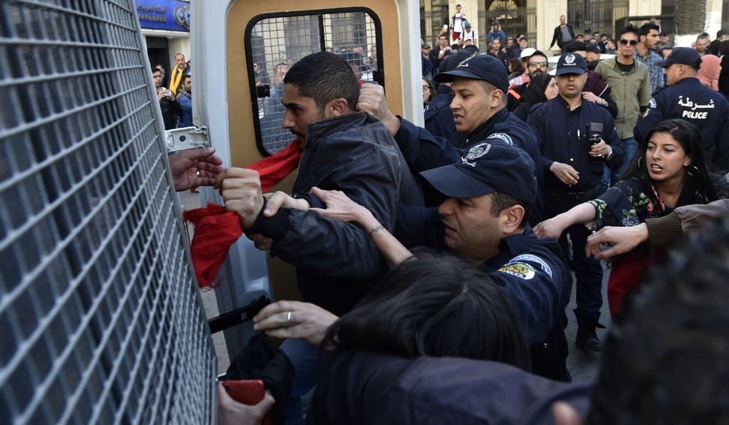 Algerian police detain protesters after they demonstrated at Emir Abdelkader square in the capital Algiers in April 2019. Photo: AFP Algerian police detain protesters after they demonstrated at Emir Abdelkader square in the capital Algiers in April 2019. Photo: AFP