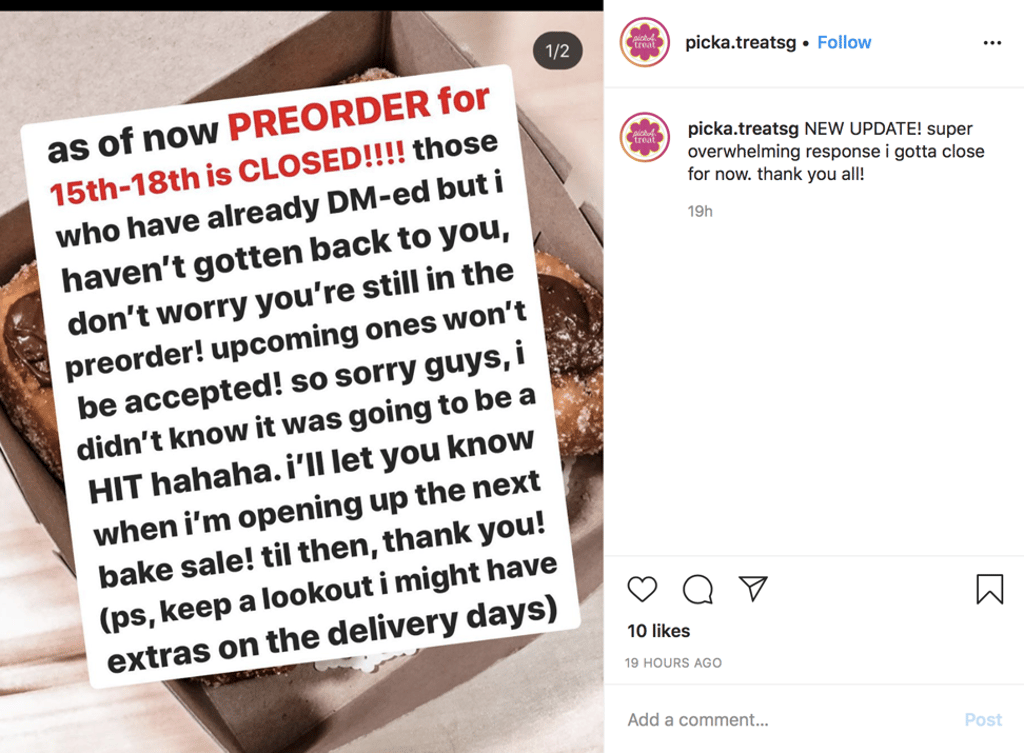 picka.treats.sg was disappointed to find it would not be spared stricter rules to limit the coronavirus outbreak. Photo: Internet picka.treats.sg was disappointed to find it would not be spared stricter rules to limit the coronavirus outbreak. Photo: Internet