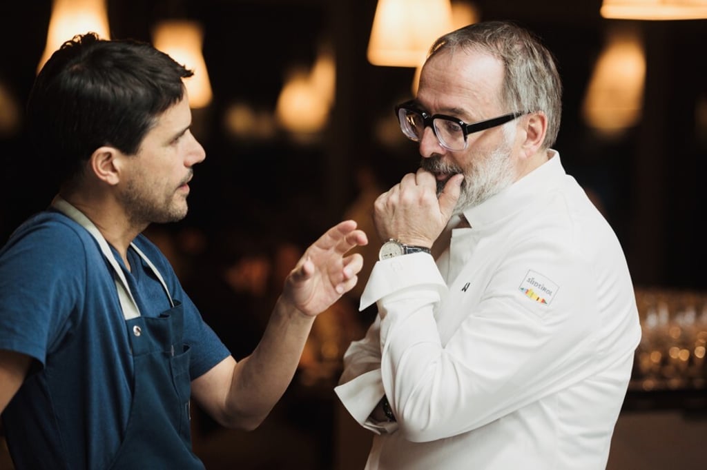 Virgilio Martínez Véliz (left) and Norbert Niederkofler, who met during the Cook the Mountain event, created ‘Mountain Cuisine’. This is a cross-cultural mix of the Dolomites and the Andes, an eight-course menu incorporating a variety of flavours and knowledge. Photo: Luca Dal Gesso