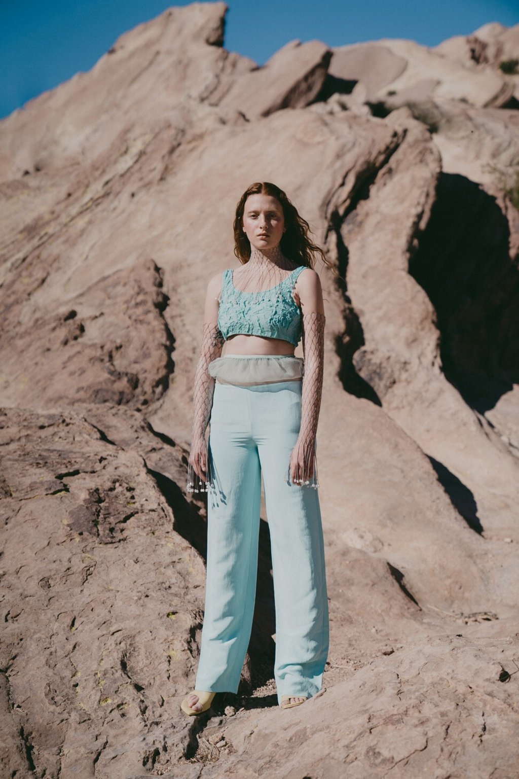 Kenzo crop top, necklace, trousers, prices on request; Bottega Veneta sandals, HK$6,950 Kenzo crop top, necklace, trousers, prices on request; Bottega Veneta sandals, HK$6,950