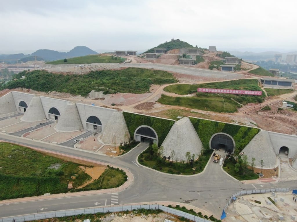 An aerial view shows the construction site of Tencent Holdings’ biggest data centre, located in the mountainous Guian New Area of southwest Guizhou province, in May of last year. Photo: Getty Images