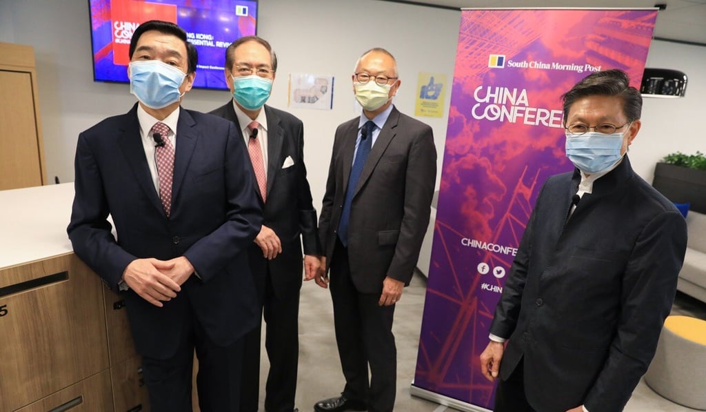 (From left) Hospital Authority chairman Henry Fan, Executive Council member Arthur Li, director of HKU’s School of Public Health Keiji Fukuda and professor of public health Yeoh Eng-kiong. The four talked about coronavirus issues still facing Hong Kong at the Post’s China Conference on Wednesday. Photo: May Tse