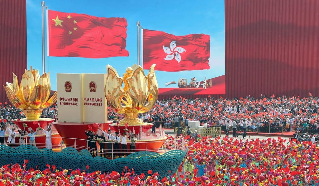 A float featuring the ‘one country, two systems’ policy during a parade marking the 70th anniversary of the founding of China on October 1 last year. Photo: Reuters A float featuring the ‘one country, two systems’ policy during a parade marking the 70th anniversary of the founding of China on October 1 last year. Photo: Reuters
