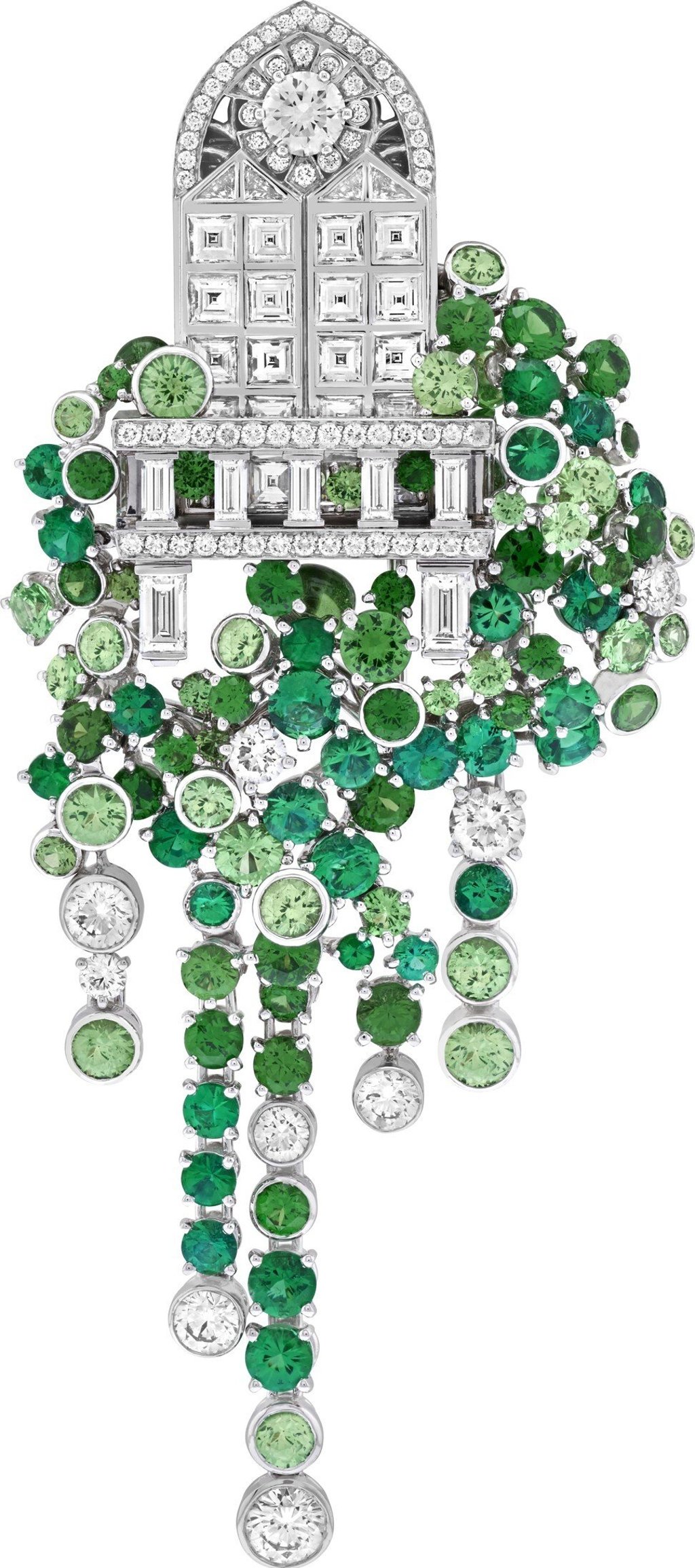 Balcone clip with emeralds, tsavorite garnets and diamonds from Van Cleef & Arpels’ Romeo and Juliet high jewellery collection. Photo: Van Cleef & Arpels Balcone clip with emeralds, tsavorite garnets and diamonds from Van Cleef & Arpels’ Romeo and Juliet high jewellery collection. Photo: Van Cleef & Arpels