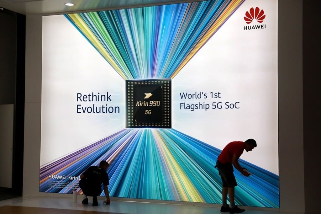 An illuminated billboard displays Huawei Technologies’ Kirin 990 flagship system-on-a-chip for 5G, as the company's exhibition stand is prepared at the IFA consumer electronics show in Berlin, Germany, in September of last year. Photo: Bloomberg