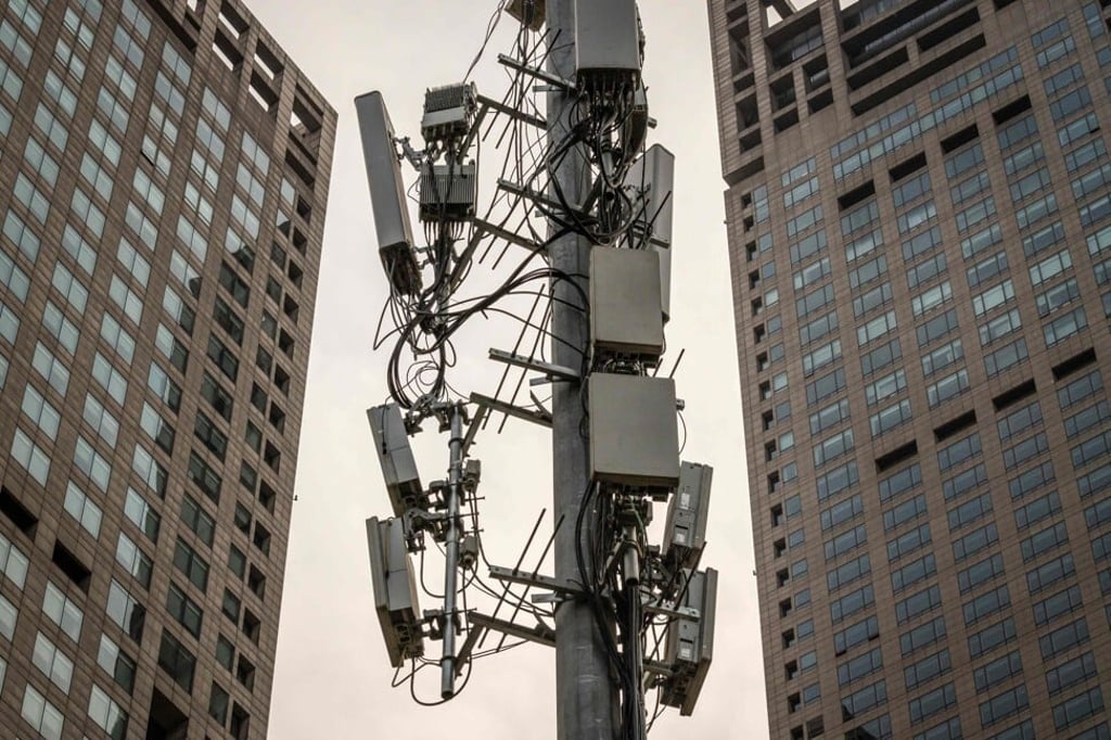 A cellphone tower, used for a 5G network, is seen on a street in Beijing, China. Photo: AFP