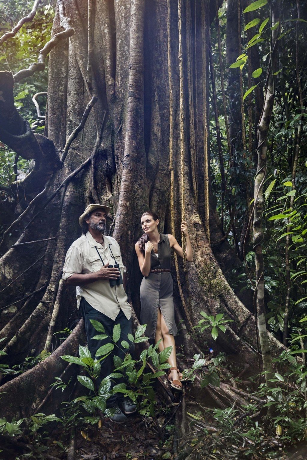Irshad Mobarak, the resident naturalist, and a guest by a strangling fig tree at The Datai Langkawi. Photo: Datai Langkawi