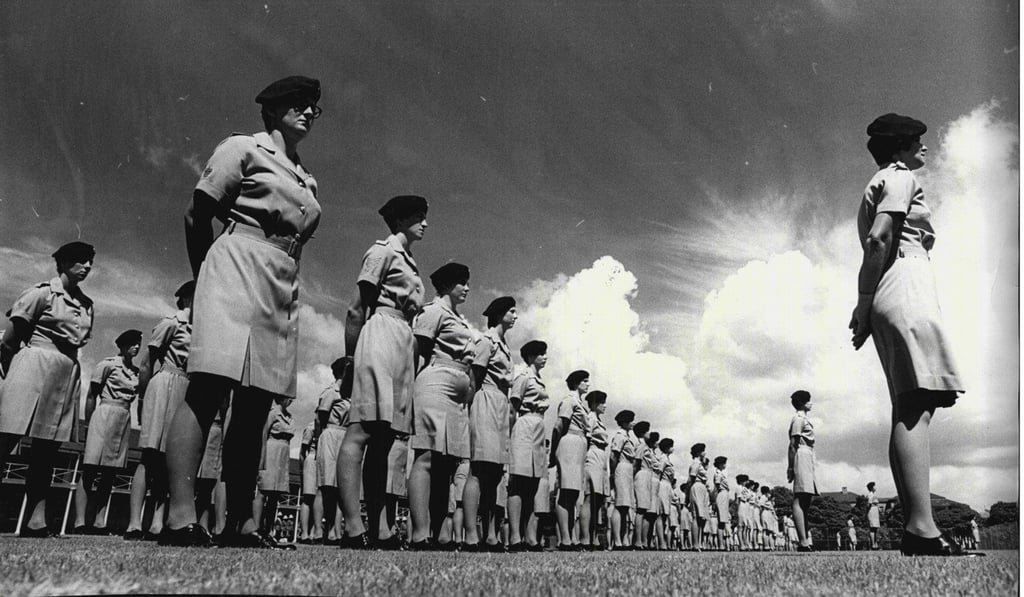 Women soldiers of the Women’s Royal Australian Army Corps on parade in 1971. Photo: Geoff Henderson/Fairfax Media via Getty Images