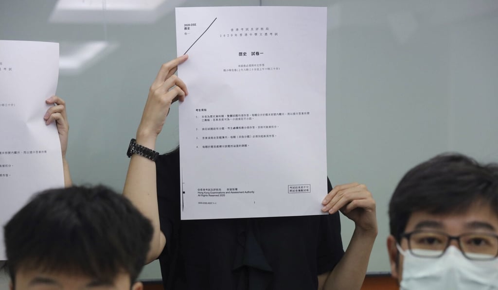 Teachers of Chinese history hold a press conference to respond to the controversial exam question on a Diploma of Secondary Education (DSE) history paper asking whether Japan “did more good than harm to China” between 1900 and 1945. Photo: K.Y. Cheng Teachers of Chinese history hold a press conference to respond to the controversial exam question on a Diploma of Secondary Education (DSE) history paper asking whether Japan “did more good than harm to China” between 1900 and 1945. Photo: K.Y. Cheng