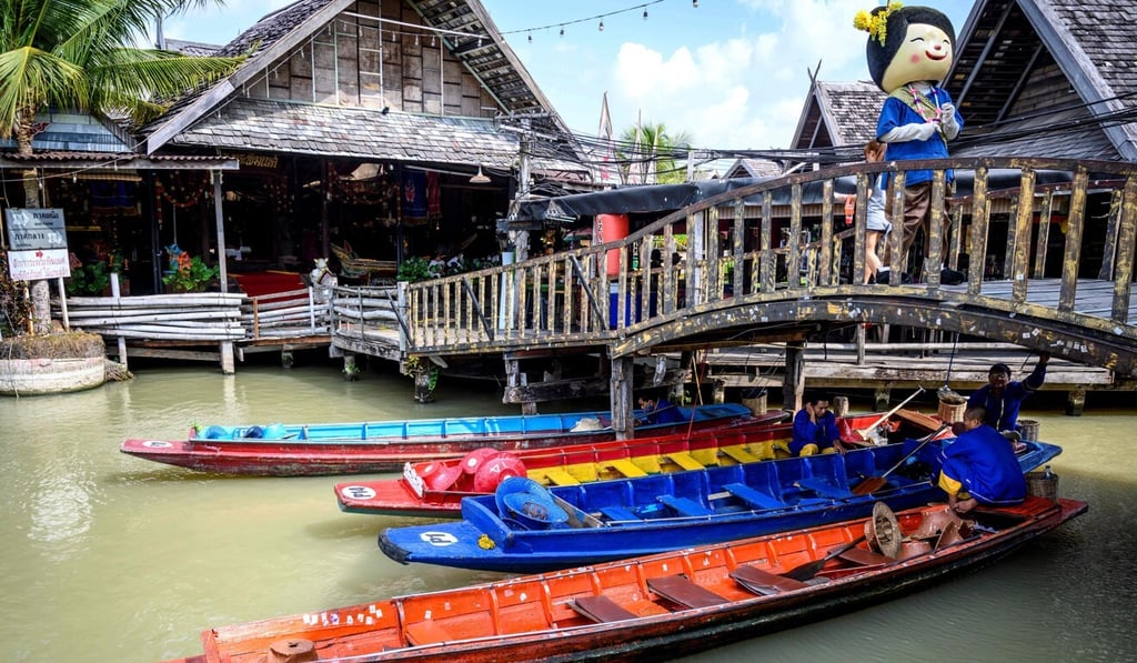 Empty tourist boats at the Floating Market in Pattaya. Photo: AFP