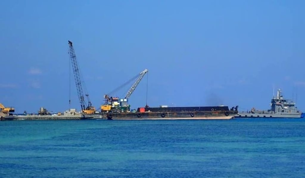 The BRP Ivatan (R) docks at the port of Pag-asa in the Spratly Islands. Photo: Handout The BRP Ivatan (R) docks at the port of Pag-asa in the Spratly Islands. Photo: Handout