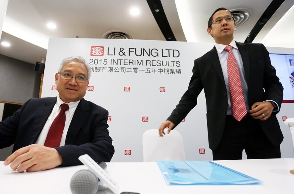 Li & Fung’s interim results briefing on 20 August 2015, with group Chairman William Fung Kwok-lun (left) and group chief executive officer Spencer Fung (right) in Hong Kong. Photo: Jonathan Wong Li & Fung’s interim results briefing on 20 August 2015, with group Chairman William Fung Kwok-lun (left) and group chief executive officer Spencer Fung (right) in Hong Kong. Photo: Jonathan Wong