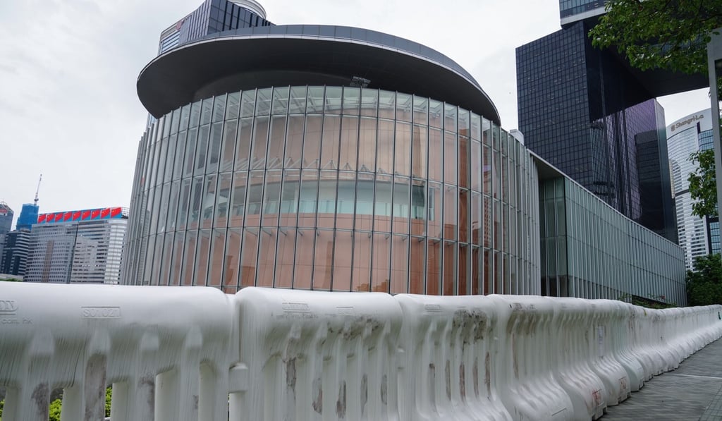 Water barriers have been erected outside Hong Kong’s Legislative Council building a day ahead of a protest against Beijing's planned national security law for the city. Photo: Sam Tsang
