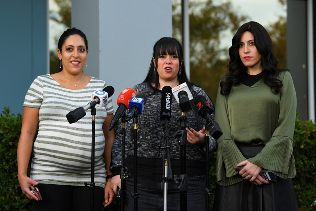 Elly Sapir, Dassi Erlich and Nicole Meyer, all victims of Malka Leifer, at a press conference in Melbourne on May 27, 2020. Photo: EPA-EFE Elly Sapir, Dassi Erlich and Nicole Meyer, all victims of Malka Leifer, at a press conference in Melbourne on May 27, 2020. Photo: EPA-EFE