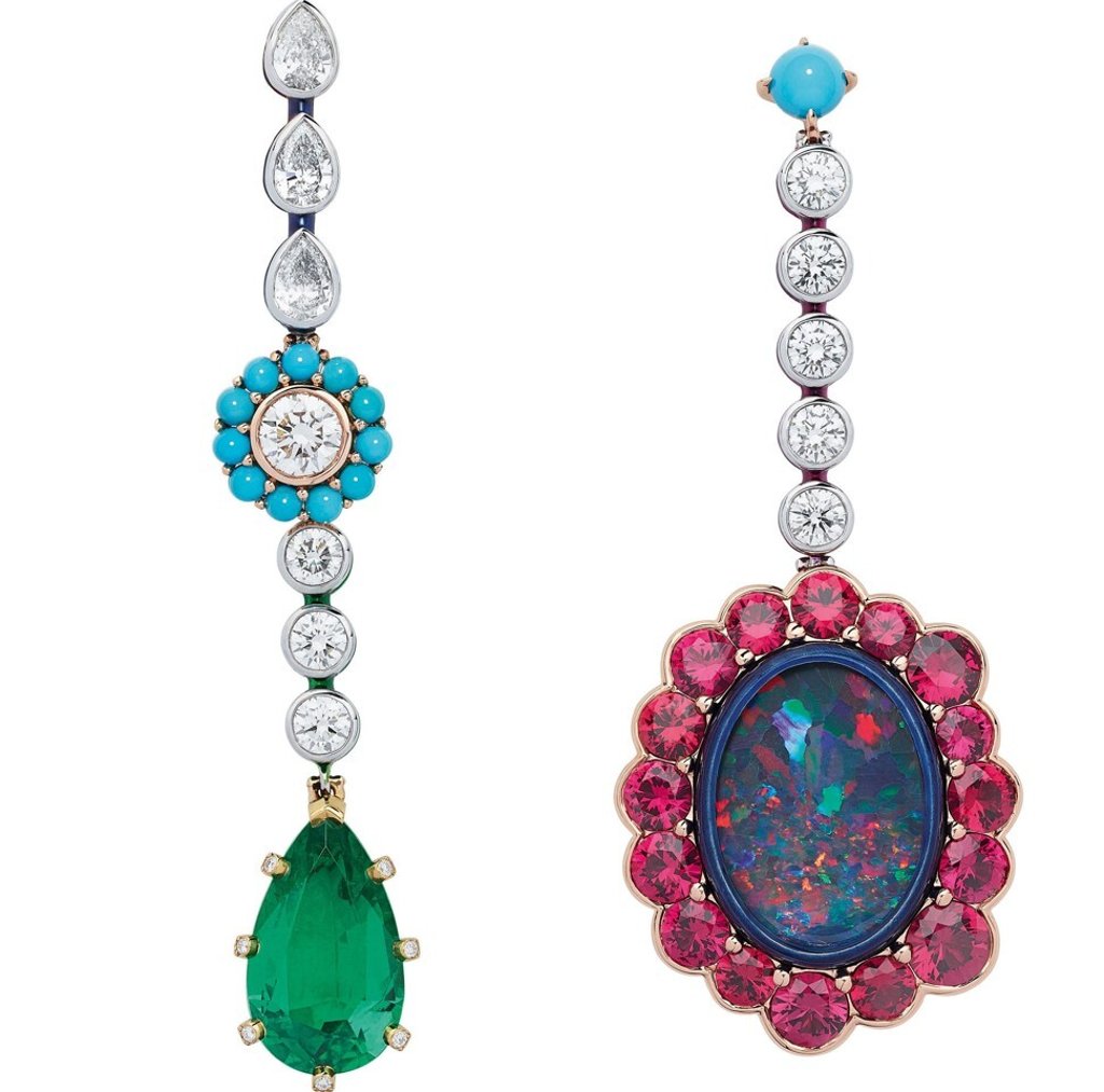 Dior et Moi black opal, emerald, red spinels, turquoise and lacquer earrings by Dior. Photo: Dior