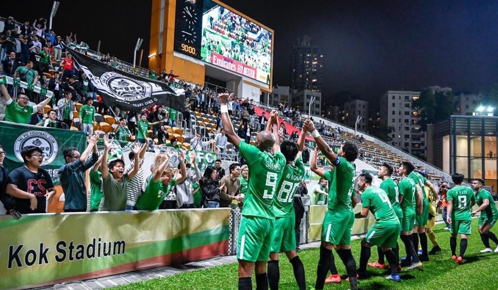 Tai Po players celebrate in front of fans after a win over Kitchee in the AFC Cup in 2019. Photo: Handout Tai Po players celebrate in front of fans after a win over Kitchee in the AFC Cup in 2019. Photo: Handout