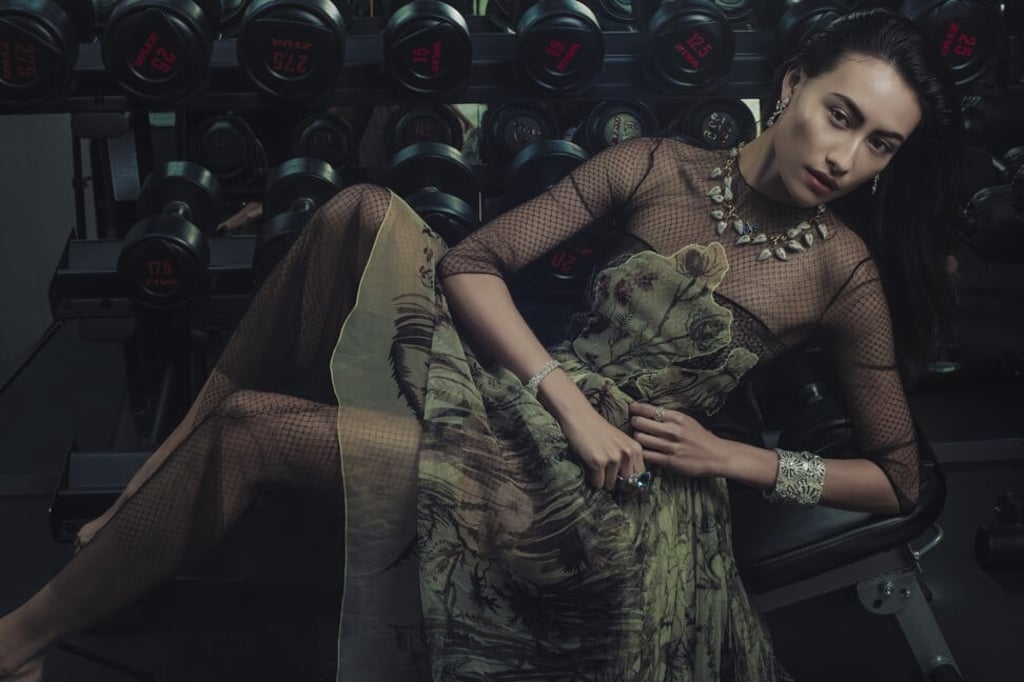 Dior dress, HK$95,000 (US$12,254); earrings, price on request; Tiffany & Co. necklace, HK$1.58 million; Tiffany & Co. ring, HK$155,000 (left hand); Piaget watch, HK$1.68 million (right hand); Piaget bangle, HK$4.98 million (left hand); Boucheron ring, HK$1.24 million (right hand).