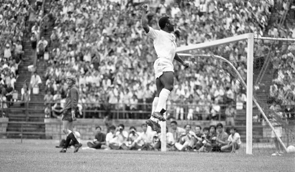 Pele celebrates a goal against Newcastle in Hong Kong. Photo: SCMP Pele celebrates a goal against Newcastle in Hong Kong. Photo: SCMP
