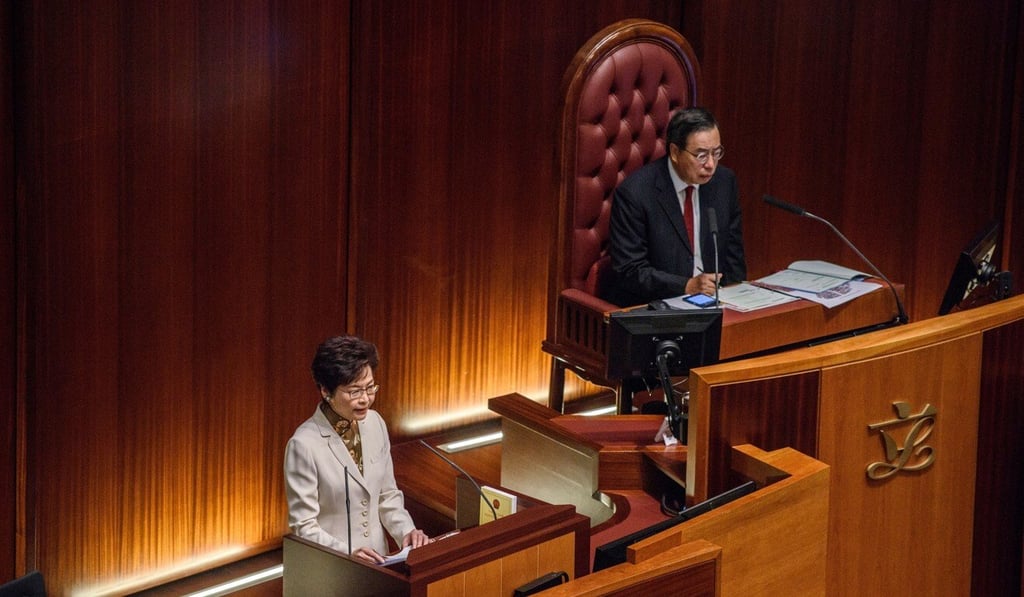 Chief Executive Carrie Lam and Legco President Andrew Leung in 2017. Photo: AFP