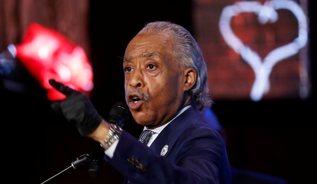 Reverend Al Sharpton speaks during a memorial service for George Floyd in Minneapolis on Thursday. Photo: Reuters