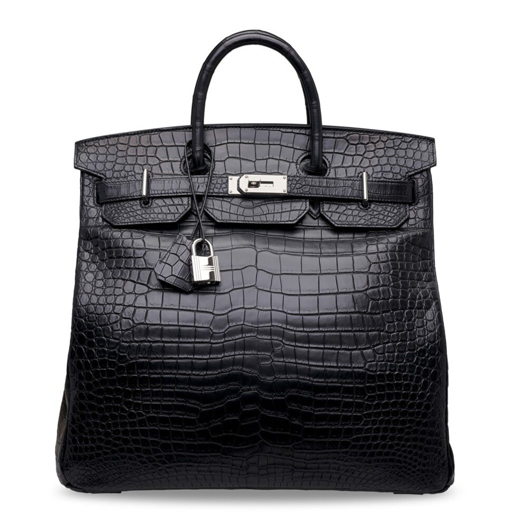 Hermès matte black Porosus Crocodile Birkin 40 with palladium hardware. Photo: Christie’s