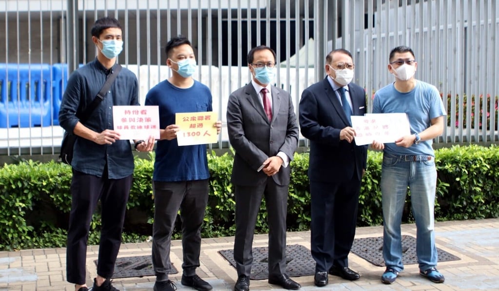 Chan Wai-ho (left) and other football concern group members present a petition letter to the HKFA ahead of LegCo's Public Accounts Committee public hearing on the association. Photo: Chan Kin-wa Chan Wai-ho (left) and other football concern group members present a petition letter to the HKFA ahead of LegCo's Public Accounts Committee public hearing on the association. Photo: Chan Kin-wa