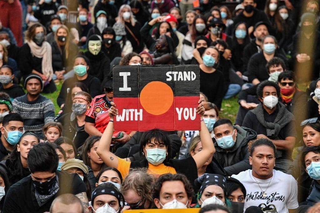 Demonstrators at a Black Lives Matter protest in Sydney on June 6, 2020. Photo: AFP Demonstrators at a Black Lives Matter protest in Sydney on June 6, 2020. Photo: AFP