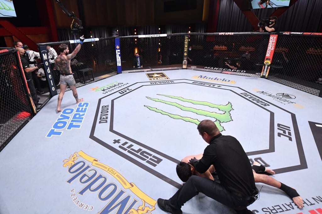 Cody Garbrandt celebrates after his knockout victory over Raphael Assuncao.