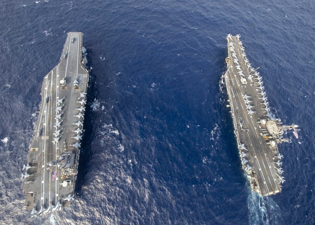 The USS Gerald R. Ford (L) and the USS Harry S. Truman in the Atlantic Ocean. Photo: DPA The USS Gerald R. Ford (L) and the USS Harry S. Truman in the Atlantic Ocean. Photo: DPA