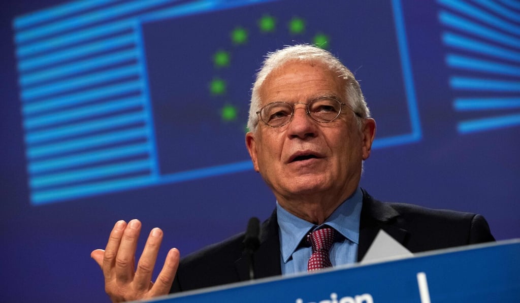 Josep Borrell, the EU’s high representative for foreign affairs, during Wednesday’s online press conference in Brussels, Belgium. Photo: AFP Josep Borrell, the EU’s high representative for foreign affairs, during Wednesday’s online press conference in Brussels, Belgium. Photo: AFP