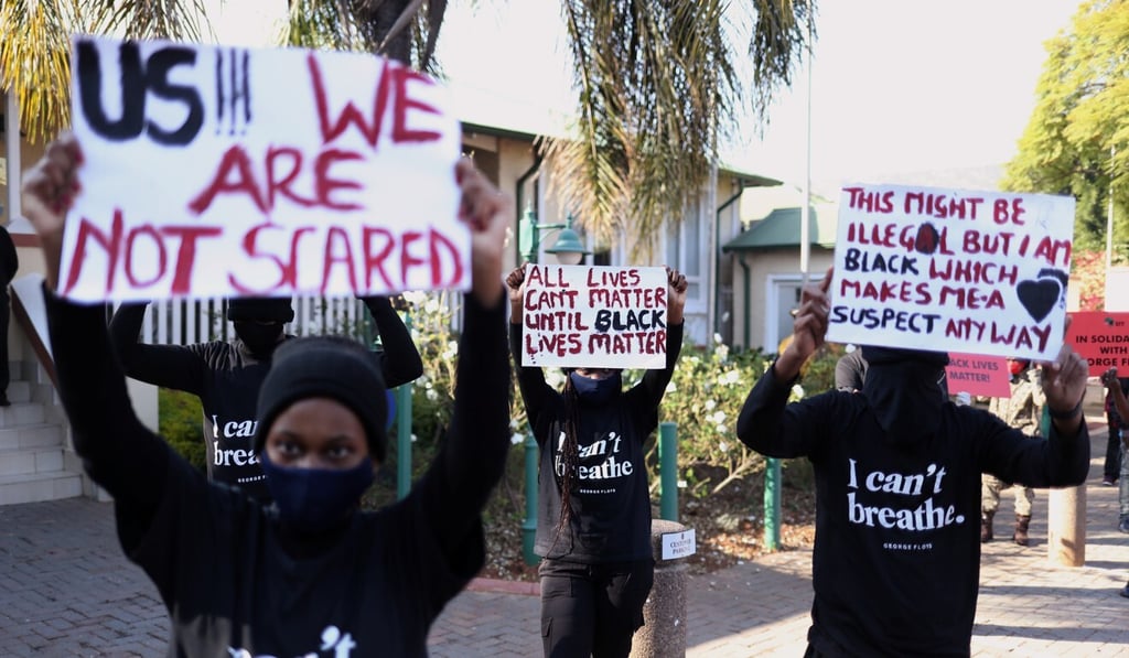 Members of South Africa’s opposition party, the Economic Freedom Fighters, protest outside the US embassy in Pretoria about George Floyd’s death. Photo: Reuters