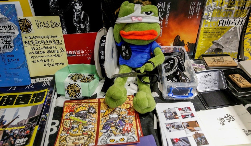 Protest memorabilia on display at a Taipei restaurant that helps the demonstrators who fled Hong Kong. Photo: Reuters Protest memorabilia on display at a Taipei restaurant that helps the demonstrators who fled Hong Kong. Photo: Reuters