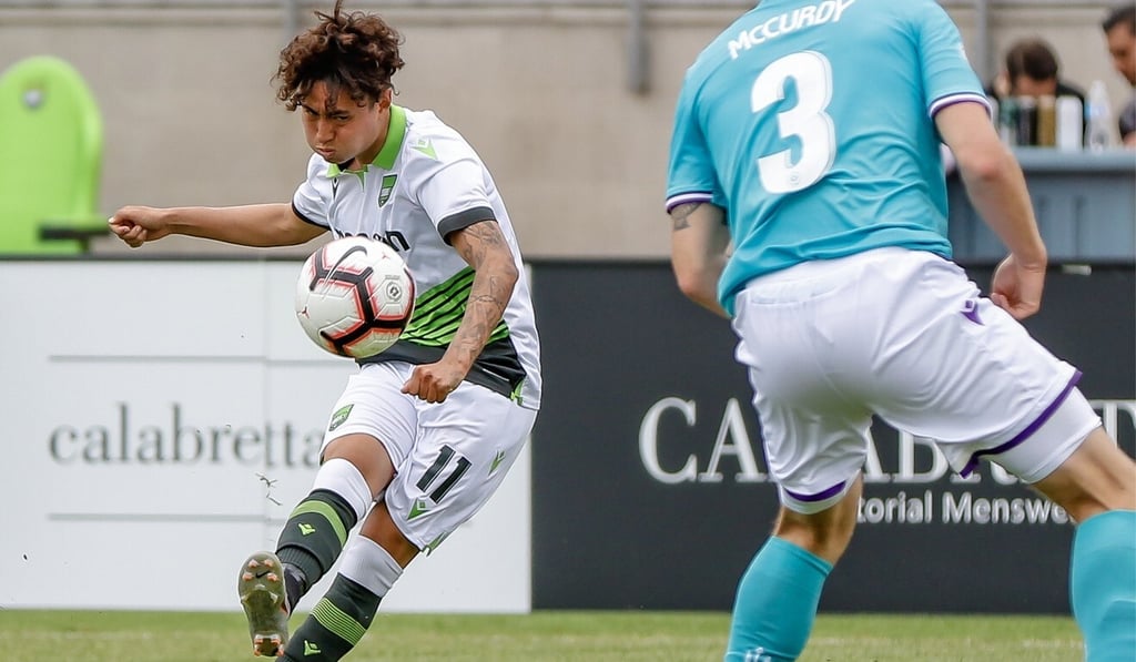 Former York9 FC player Emilio Estevez Tsai in a Canadian Premier League match in 2019.