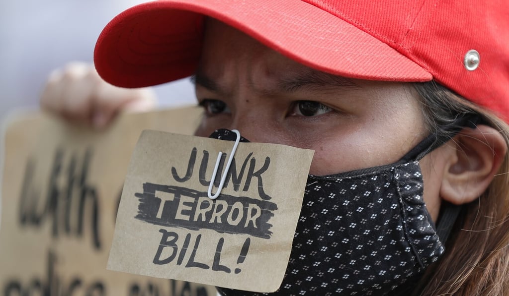 A protester against the anti-terror bill in Manila, Philippines. Photo: AP