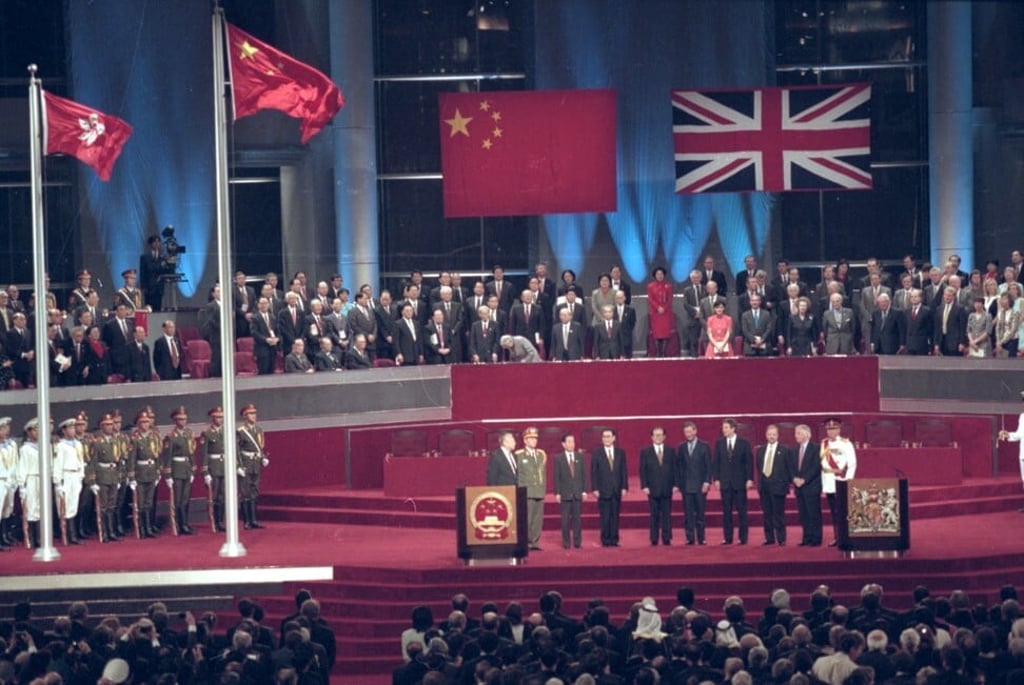 The flags change at the handover ceremony on July 1, 1997. Photo: SCMP