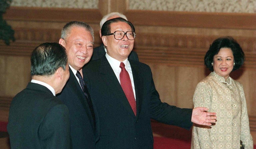 China’s then-president Jiang Zemin (second from right) meets Tung Chee-hwa and his wife Betty Tung Chiu Hung-ping at the Great Hall of the People in Beijing in December 1996. Photo: Oliver Tsang China’s then-president Jiang Zemin (second from right) meets Tung Chee-hwa and his wife Betty Tung Chiu Hung-ping at the Great Hall of the People in Beijing in December 1996. Photo: Oliver Tsang