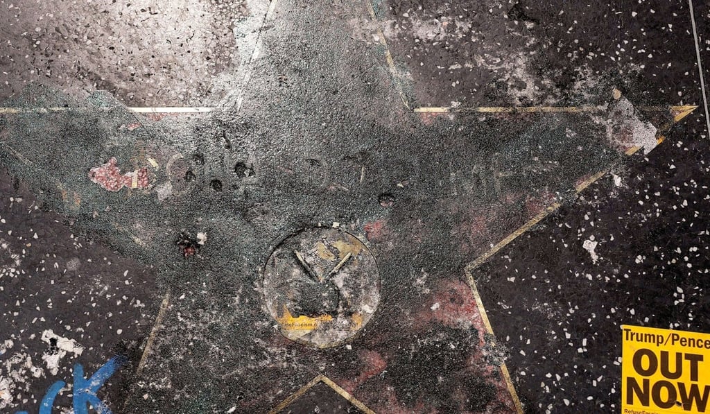 US President Donald Trump's star on Hollywood Boulevard stands defaced near the starting point of the All Black Lives Matter solidarity march on Sunday. Photo: AFP US President Donald Trump's star on Hollywood Boulevard stands defaced near the starting point of the All Black Lives Matter solidarity march on Sunday. Photo: AFP
