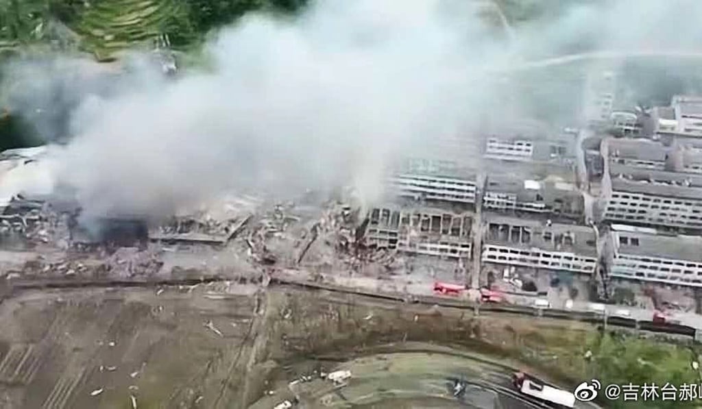 Homes and factories collapsed from the force of the explosion. Photo: Weibo